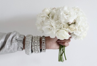white roses, perfect wedding inspiration, diamond bracelets, nude nail polish