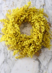 bright yellow DIY mimosa wreath